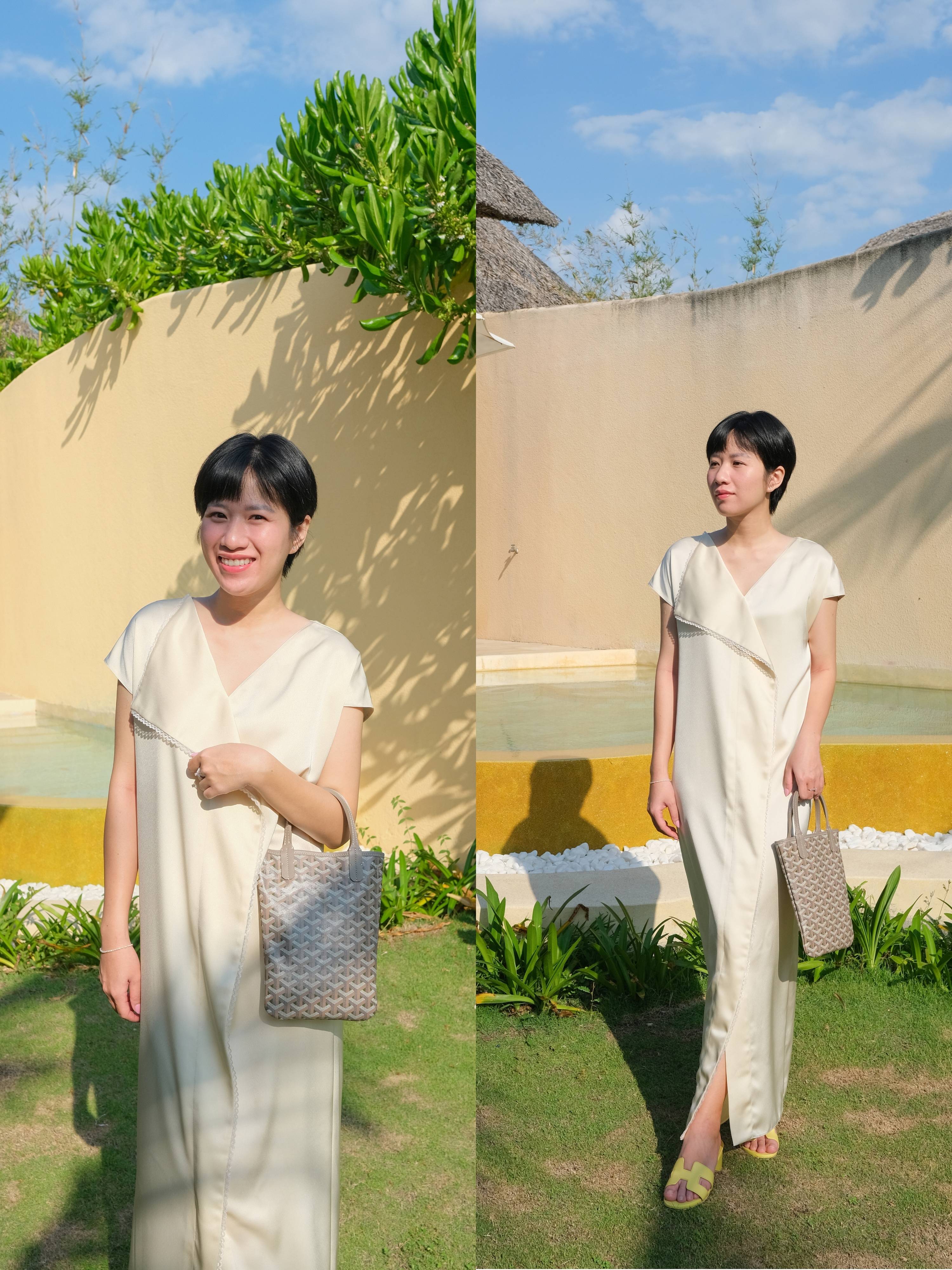 Đầm lụa viền ren Mauve Border dress