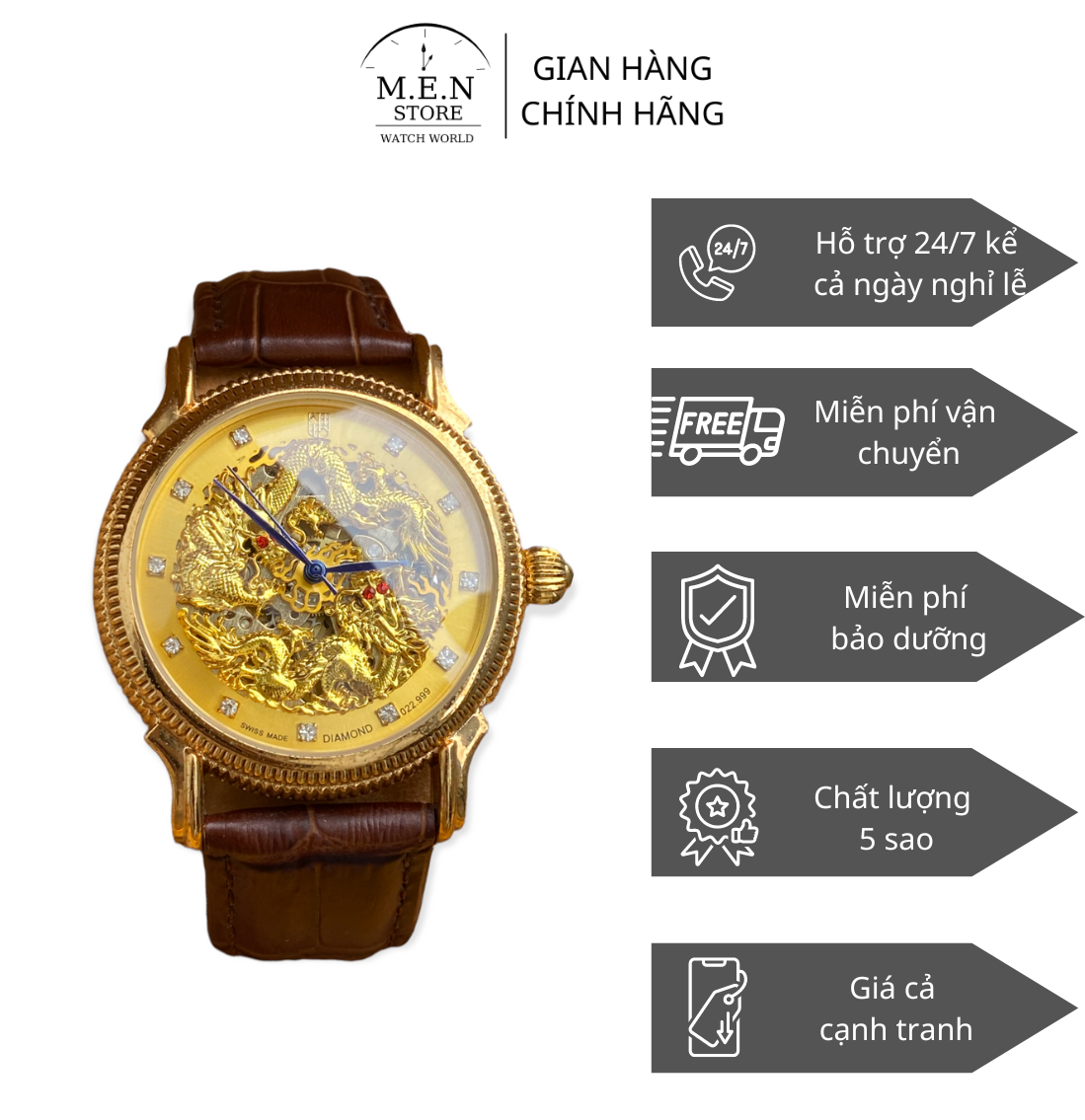 đồng hồ chạy cơ automatic song long 3d dây da thời trang