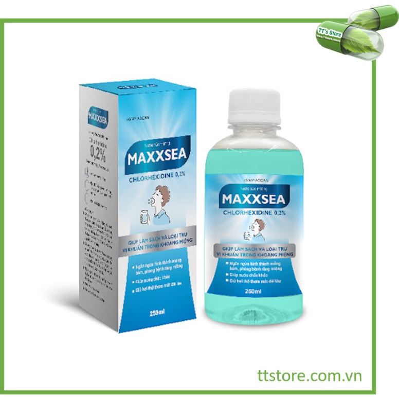 Nước súc miệng MAXXSEA [Chai 250ml] - Chlorhexidine kháng khuẩn [maxsea, listerine, betadine, kin]