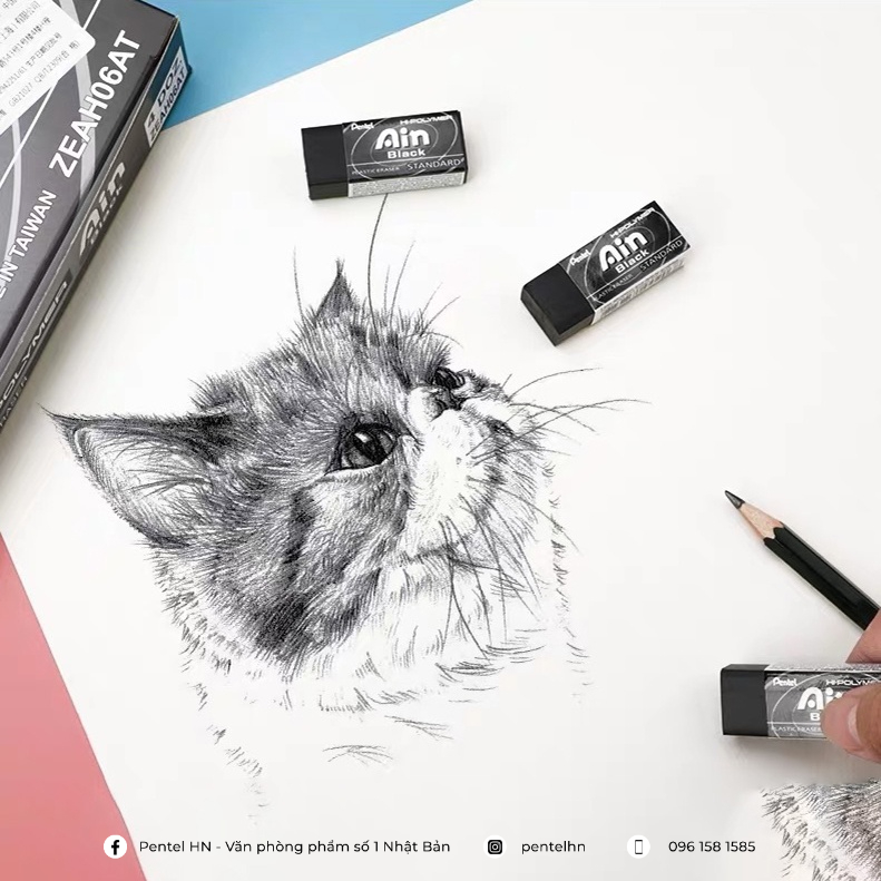Combo 6 tẩy chì Pentel ZEATH 03/06/10 chính hãng gôm tẩy siêu mềm không lem không bụi