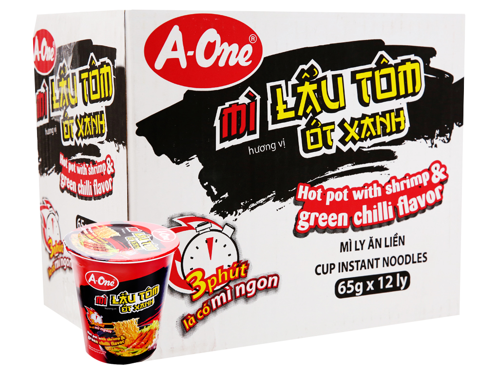 Thùng 12 ly mì A-One hương vị bò 65g