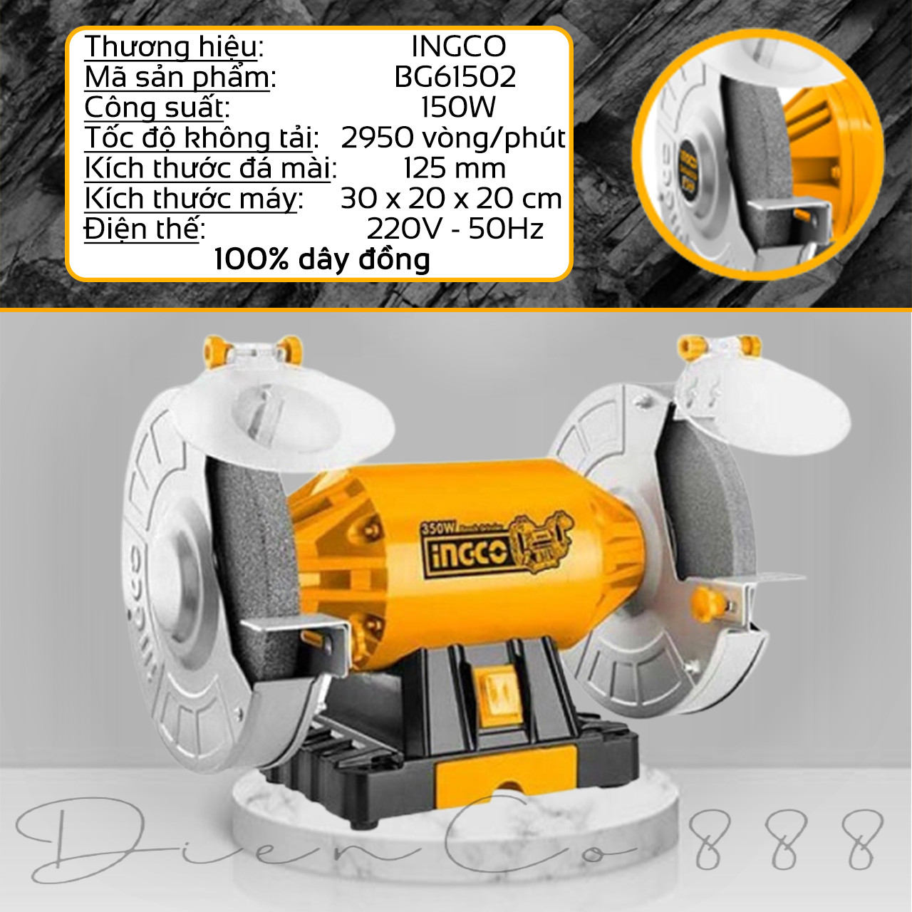 Máy mài 2 đá 150mm INGCO BG61502 150W