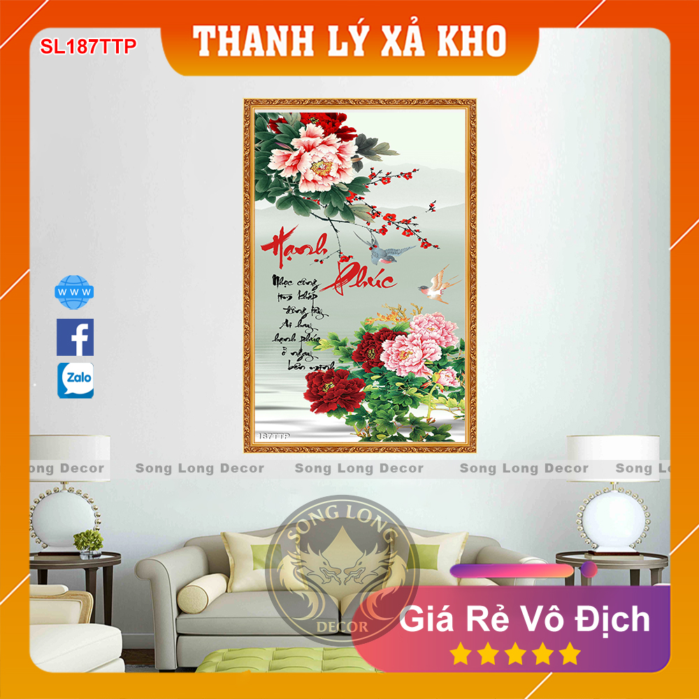 Tranh dán tường chữ hạnh phúc- sl187ttp-tranh 3d thư pháp - song long decor