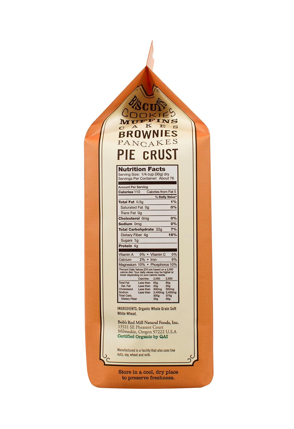 Bột mì nguyên cám lúa mì mềm (Organic Whole Wheat Pastry Flour) - Bob's Red Mill - 2.27kg
