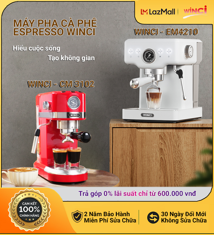 Máy pha cà phê Espresso, Capuchino, Latte Winci EM3012, bảo hành 24 tháng