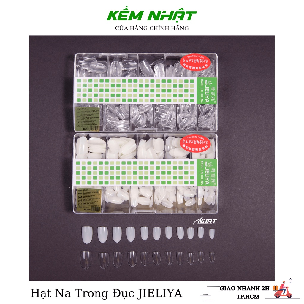 Móng Úp JIELIYA Tem Xanh Tròn Ngắn Hạt Na Form Hàn