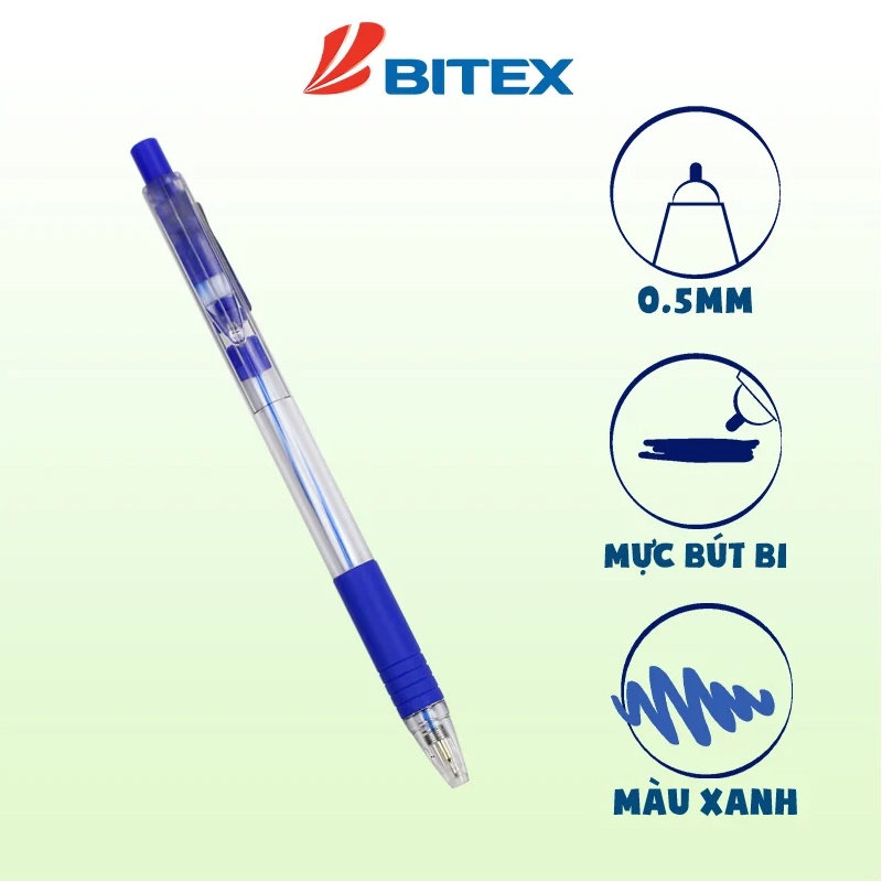 Bút bi Bitex mực xanh / đen B03 ngòi 0.5mm (1 cây)