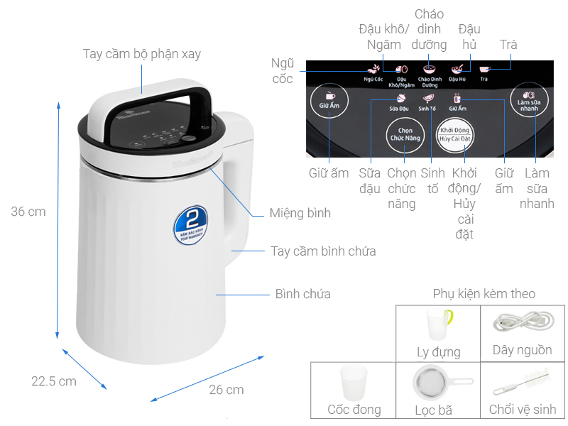 (Bảo hành chính hãng 2 năm) Máy Làm Sữa Hạt Đa Năng BlueStone SMB-7329 1.3 Lít 1000W