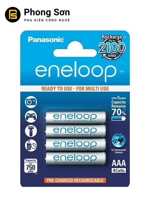 Pin Sạc AAA Panasonic Eneloop 750mAh Vỉ 4 Viên (Trắng)