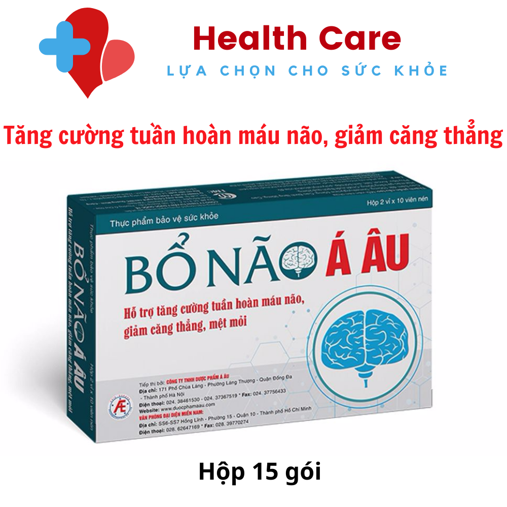 Bổ Não Á Âu - Hỗ trợ tăng cường tuần hoàn máu não, giảm căng thẳng, mệt mỏi Hộp 20 viên