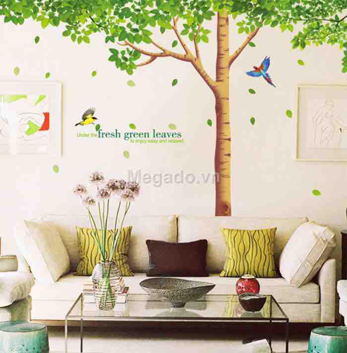 Decal tranh dán tường cây xanh mẫu to