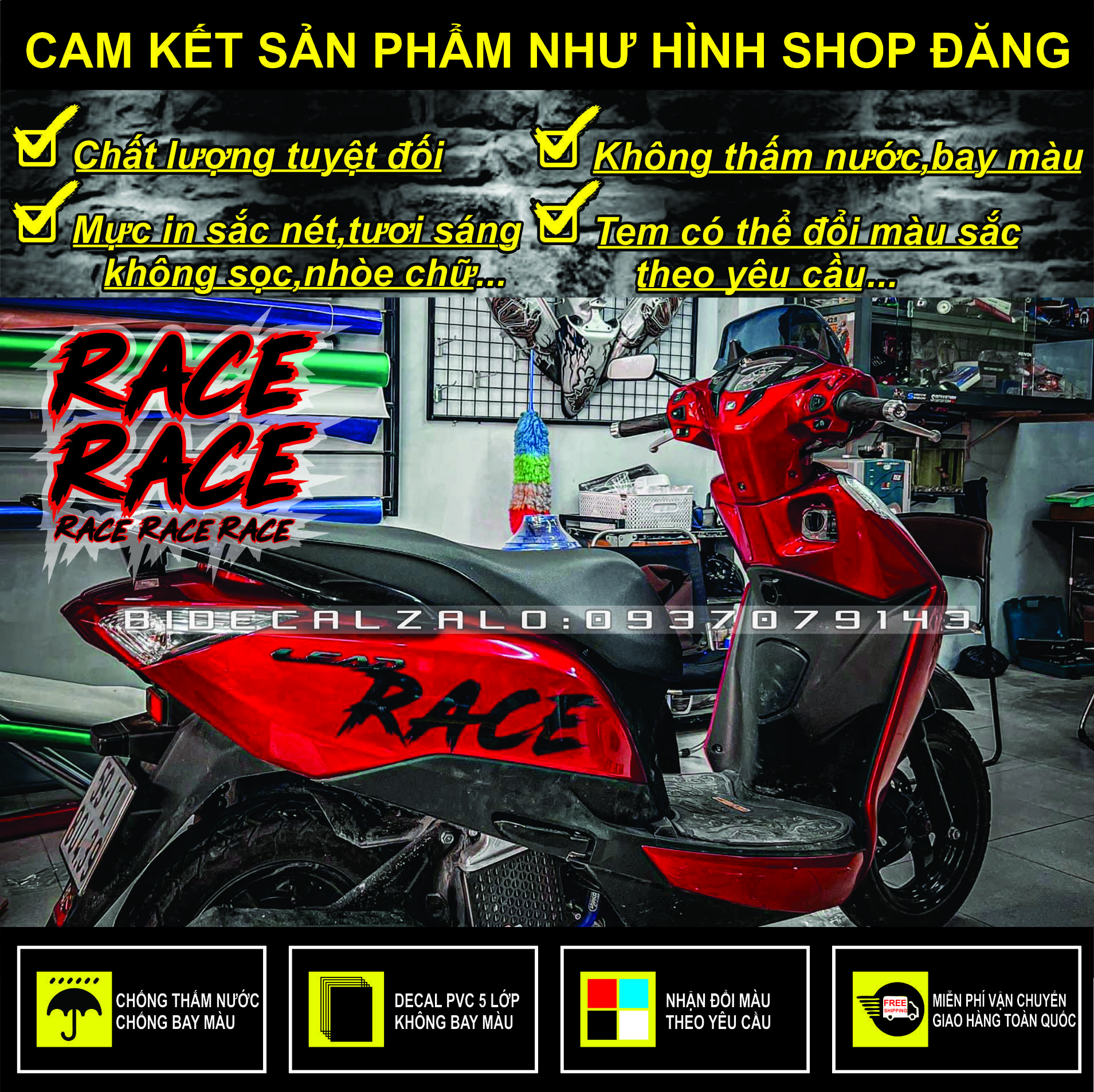 COMBO 5 TEM CHỮ RACE DÁN XE CỰC NGẦU