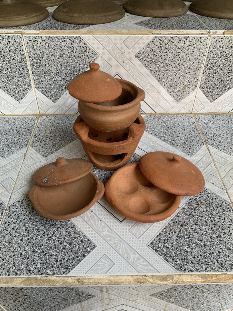 Bộ lò đất và nồi đất chơi đồ hàng cỡ trung 14cm