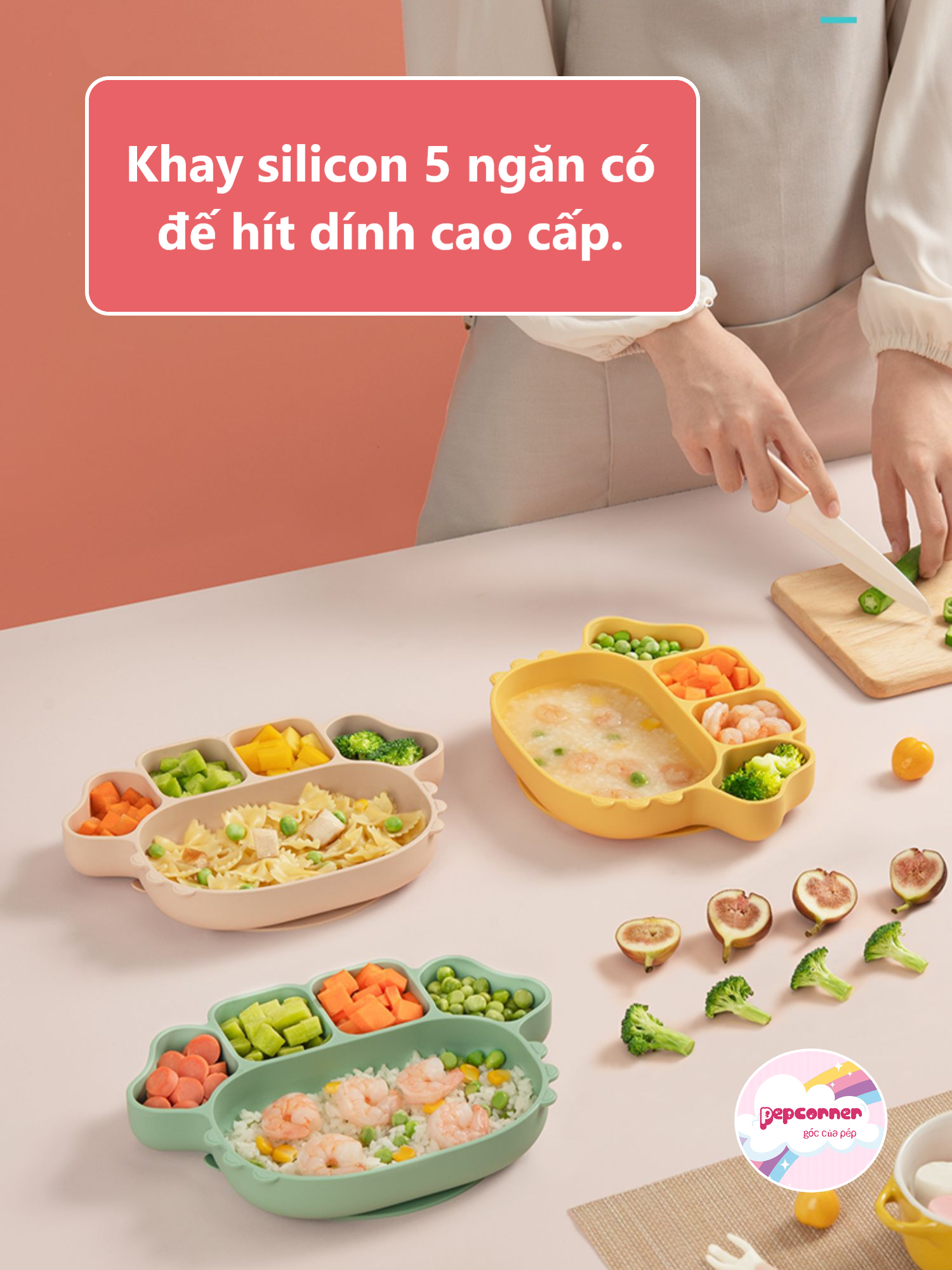 Khay ăn dặm silicon cao cấp có đế hít dính