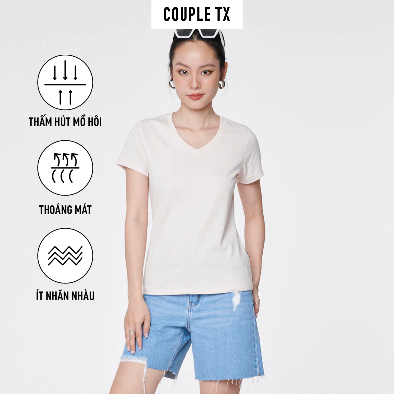 Áo Thun Nữ COUPLE TX - Cổ Tim Slim Basic WTS 2326/ WTS 2230
