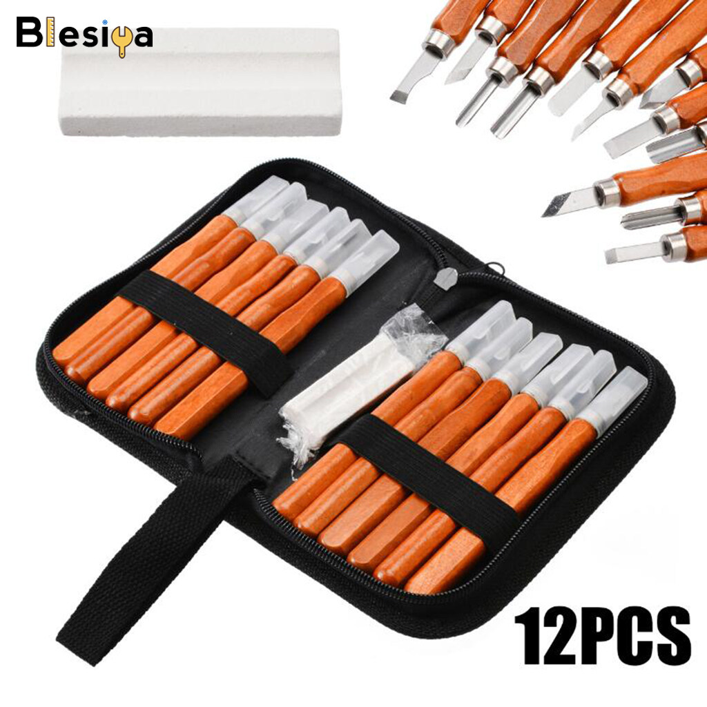 Blesiya bộ đục khắc gỗ chuyên nghiệp 12 cái dụng cụ cầm tay dao, bộ chế biến gỗ thủ công