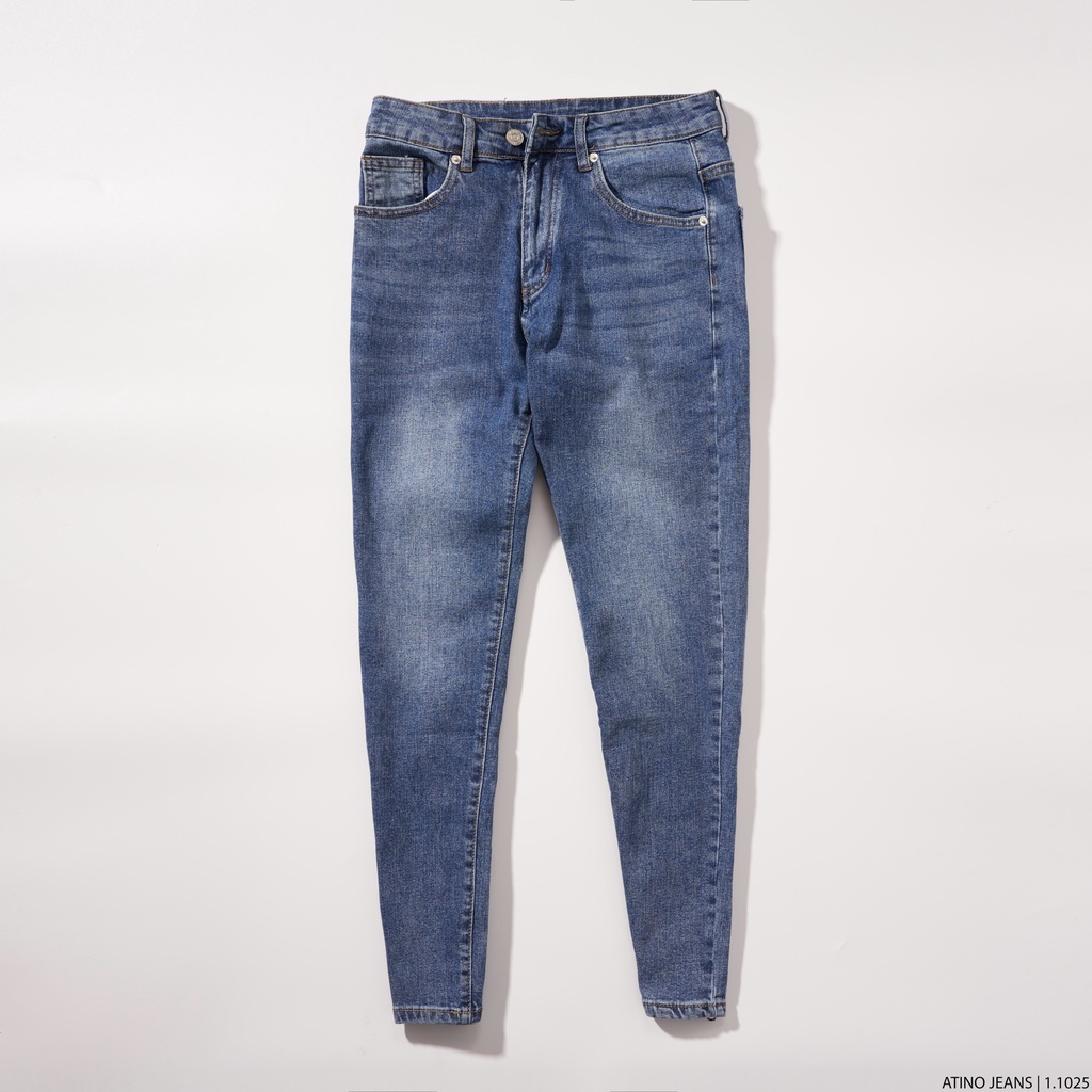 Quần Jean Nam Xanh Trơn ATINO Chất Liệu Jean Pha Spandex Form Slim