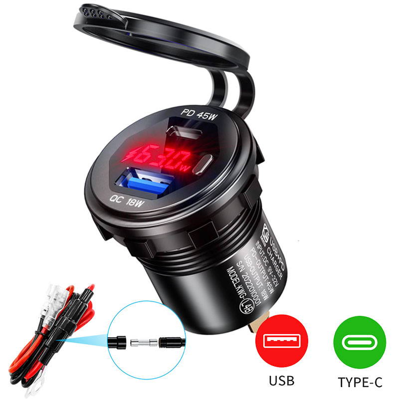 Qc3.0 bộ sạc nhanh cổng usb kép cho điện thoại ipad 5v bộ sạc xe máy chống nước dc 12v 24v