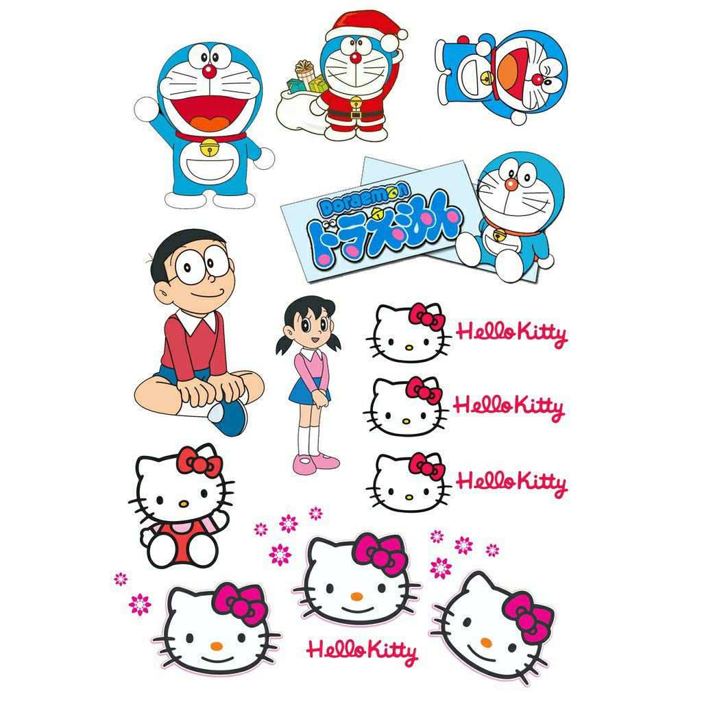 BỘ TEM STICKER DORAEMON KITTY 13 TEM CAO CẤP