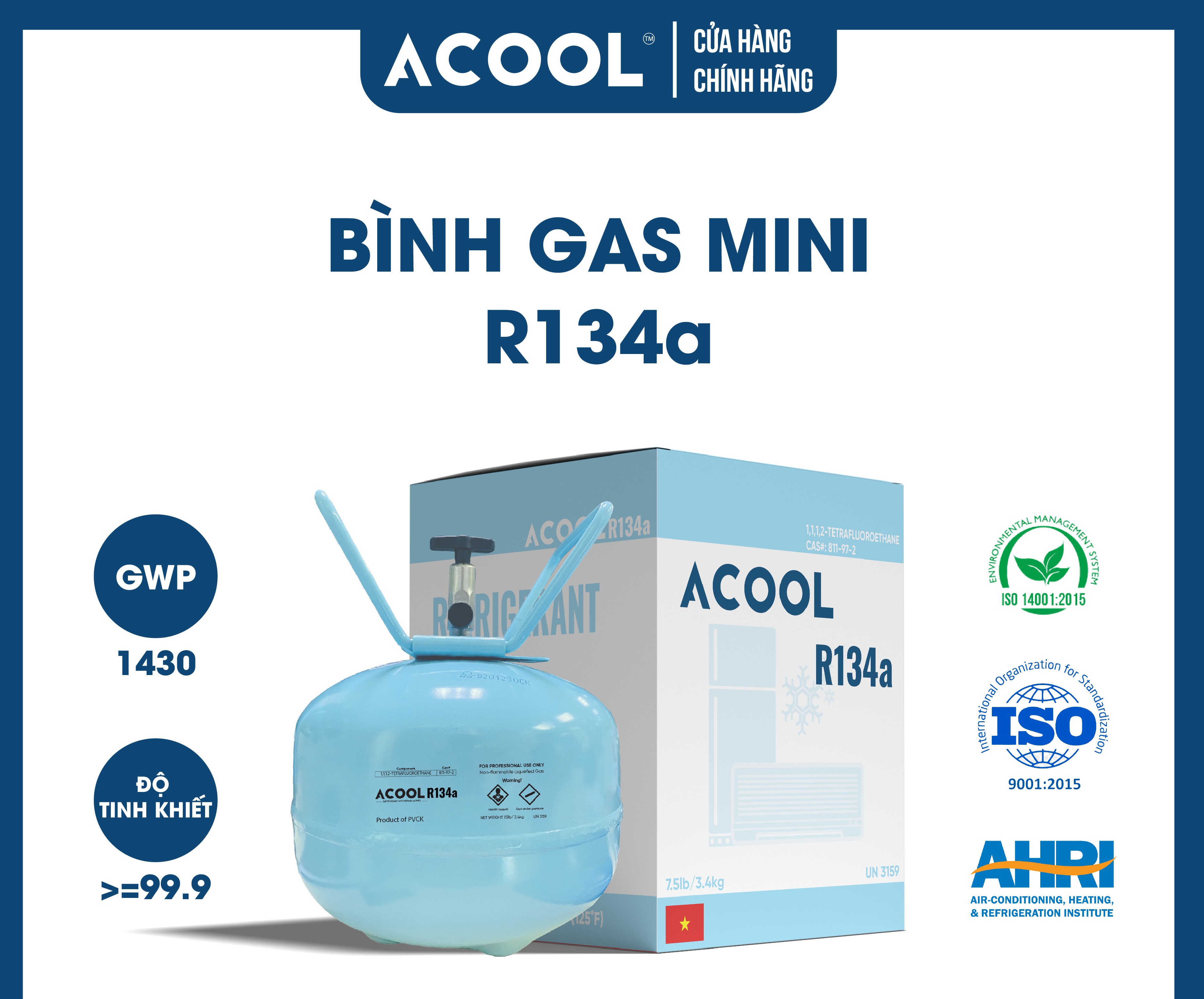 ACOOL R134a bình 3,4 Kg- MÁY LẠNH MÁY ĐIỀU HÒA