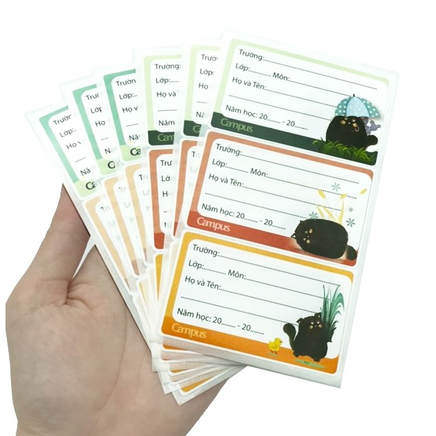 Combo 2 tập Nhãn vở Campus Meow NT-MEO-18 (18 nhãn/tập)