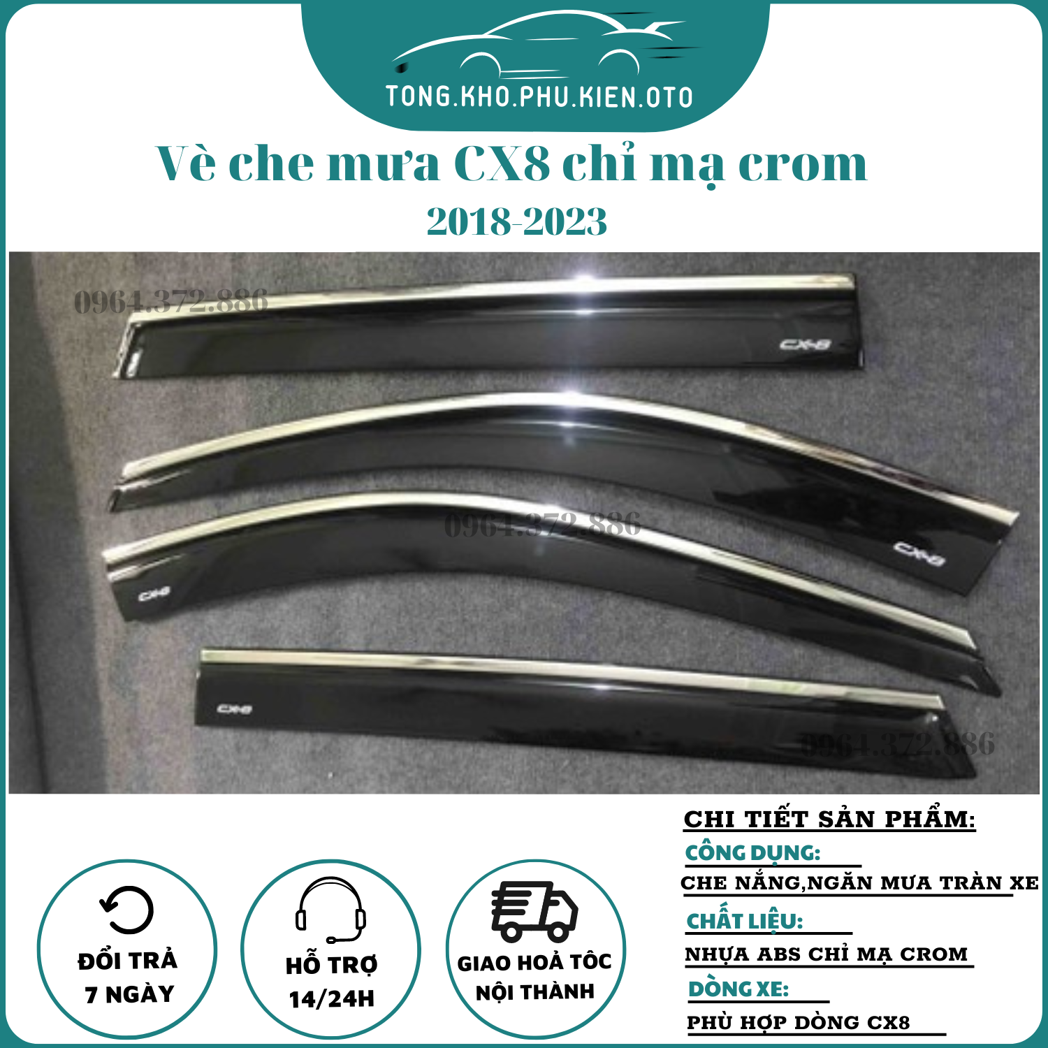 Vè che mưa xe mazda cx8 2019 - 2023 chỉ inox cao cấp