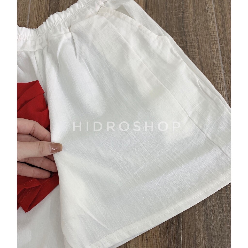 Sét áo bèo đỏ quần sooc trắng đũi