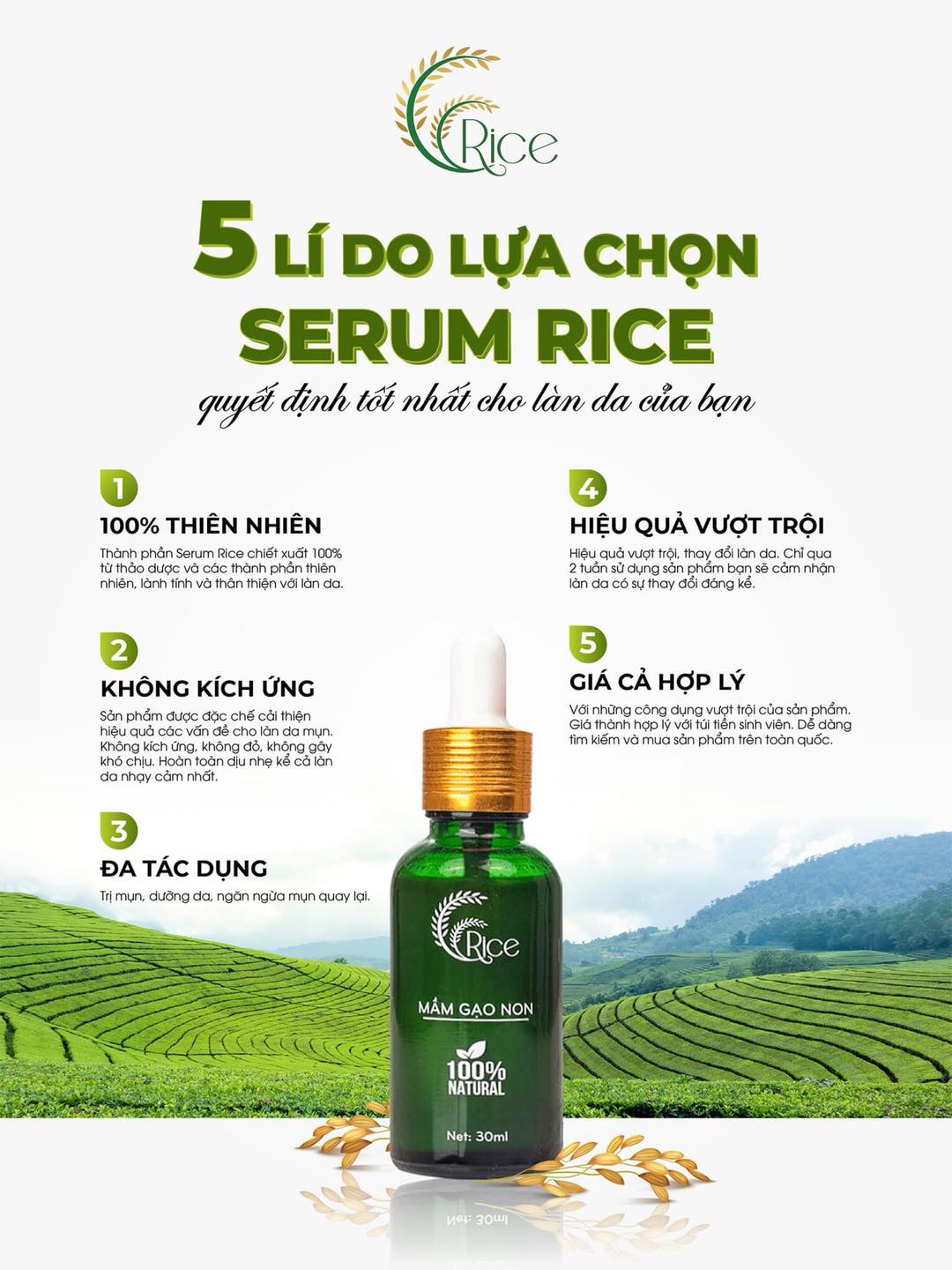 [KÈM QUÀ TẶNG] SERUM RICE MẦM GẠO NON XÓA MỤN MỜ THÂM NÁM SẠM DA