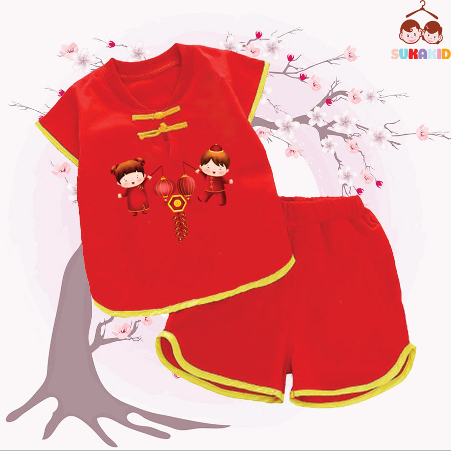 Bộ quần áo tết đồ tết cho bé nút tàu tết xuân cho bé từ 6kg-29kg.NT04.