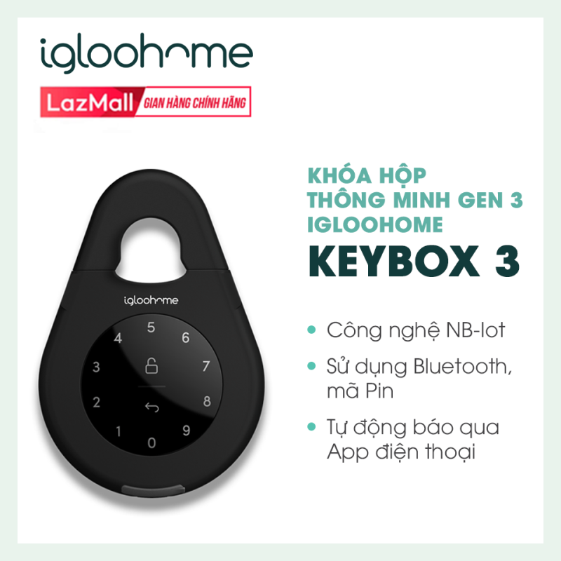 Khóa Hộp Thông Minh Gen 3 Igloohome - Keybox 3 - Công nghệ NB-IoT - Sử dụng Bluetooth, Mã Pin, Tự động báo qua App điện thoại - Hàng Phân Phối Chính Hãng - IGK3