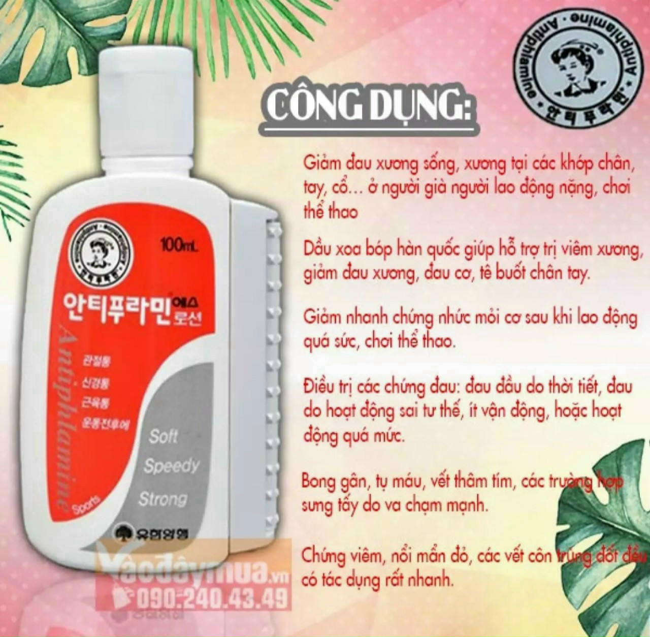 Dầu nóng xoa bóp Antiphlamine Hàn Quốc 100ml