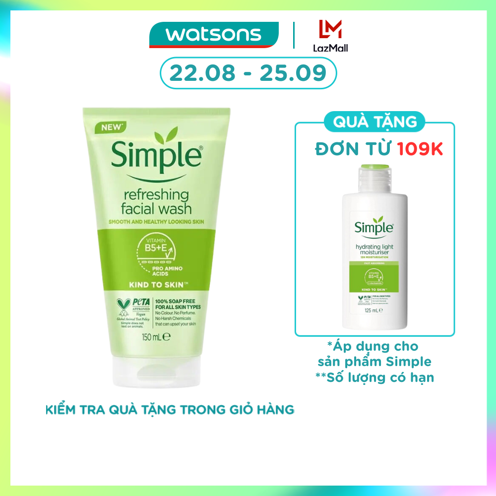 [MUA LÀ CÓ QUÀ] Sữa Rửa Mặt Simple Refreshing Facial Wash Dành Cho Mọi Loại Da 150ml