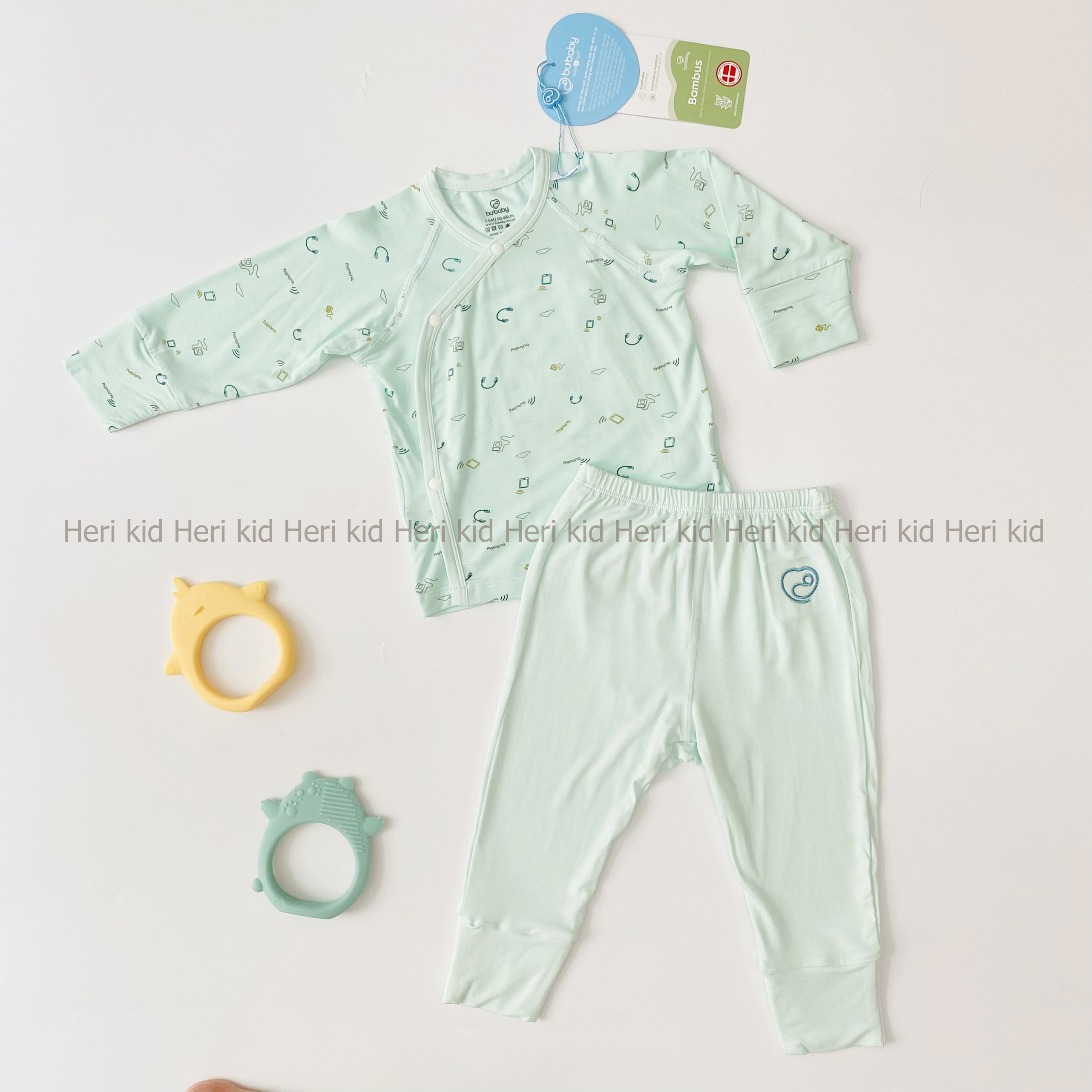 Bu baby - bộ dài tay cài lệch Bu Bambus cho bé sơ sinh đến 8kg