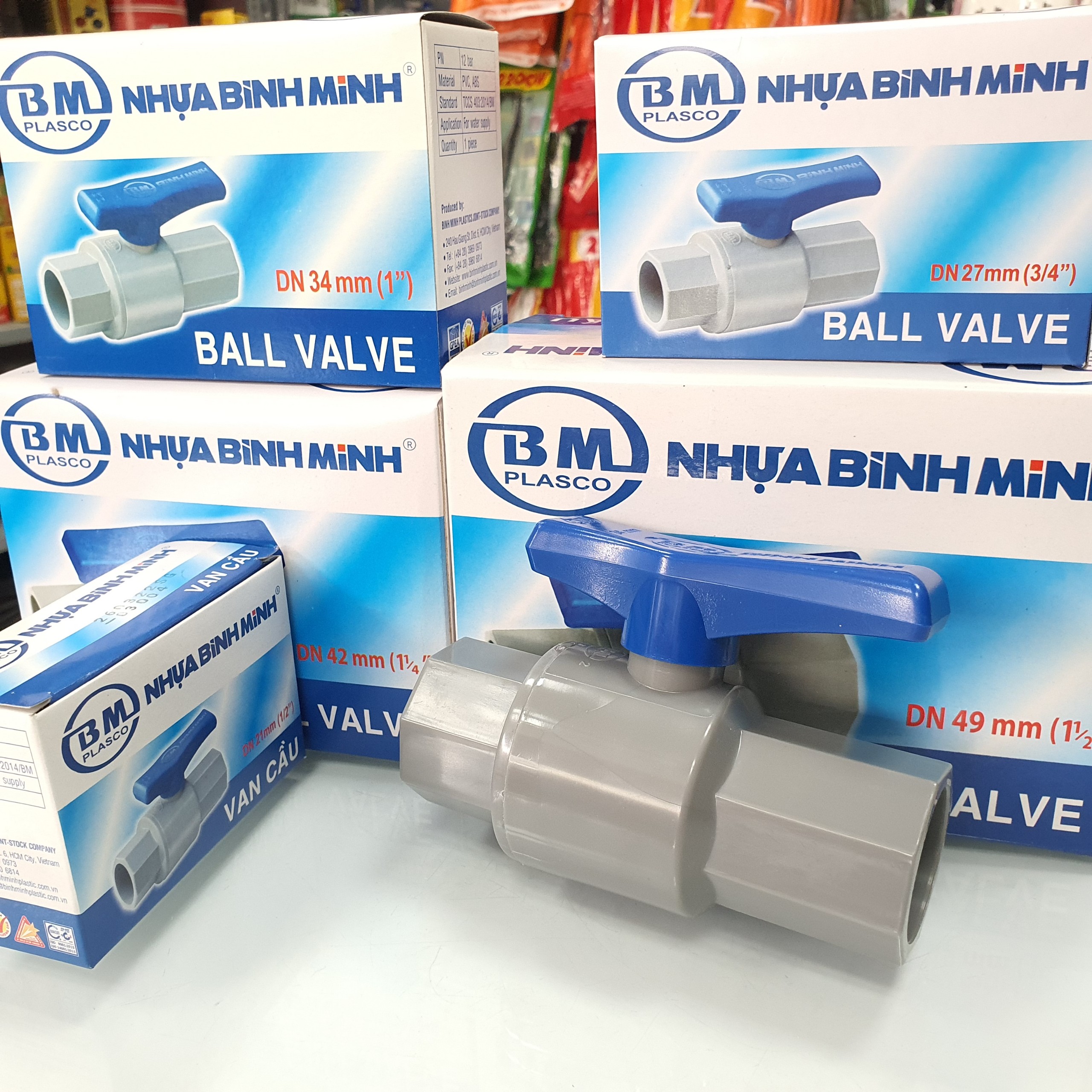 Van nước Bình Minh phi 21 phi 27 phi 34 phi 42 phi 49 van cầu van bi nhựa