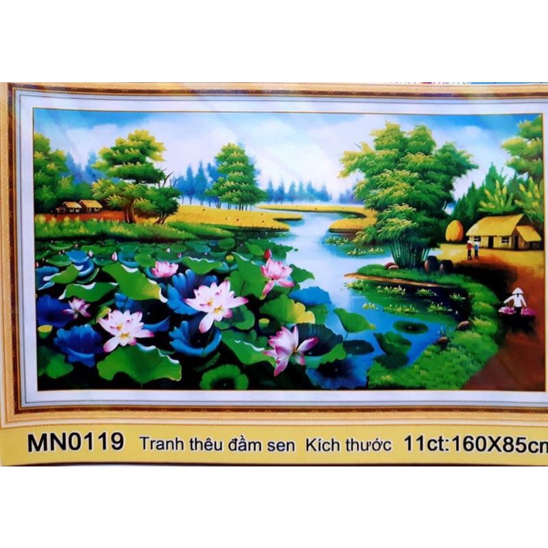 Tranh thêu chữ thập đầm sen mn0119