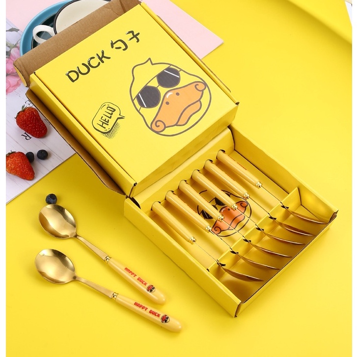 Set 6 Thìa Hình Vịt Vàng Cute Dễ Thương Dành Cho Bé