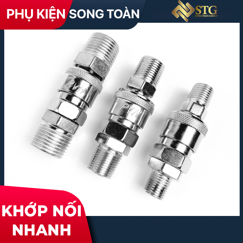 Bộ Khớp Nối SM PM Trục Bi & Nối Nhanh Ổ Bi Đầu Đực Cái  - Kết Nối Ren Ngoài - Bằng Thép Mạ Crom