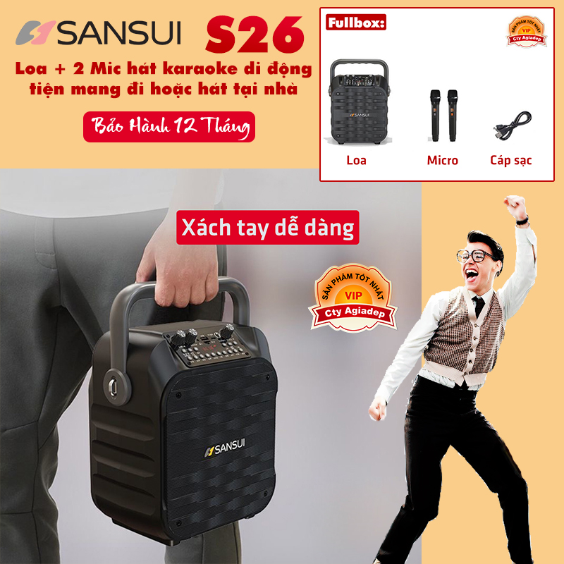 Loa + 2 mic sansui s16 hát karaoke di động tiện mang đi hoặc hát tại nhà