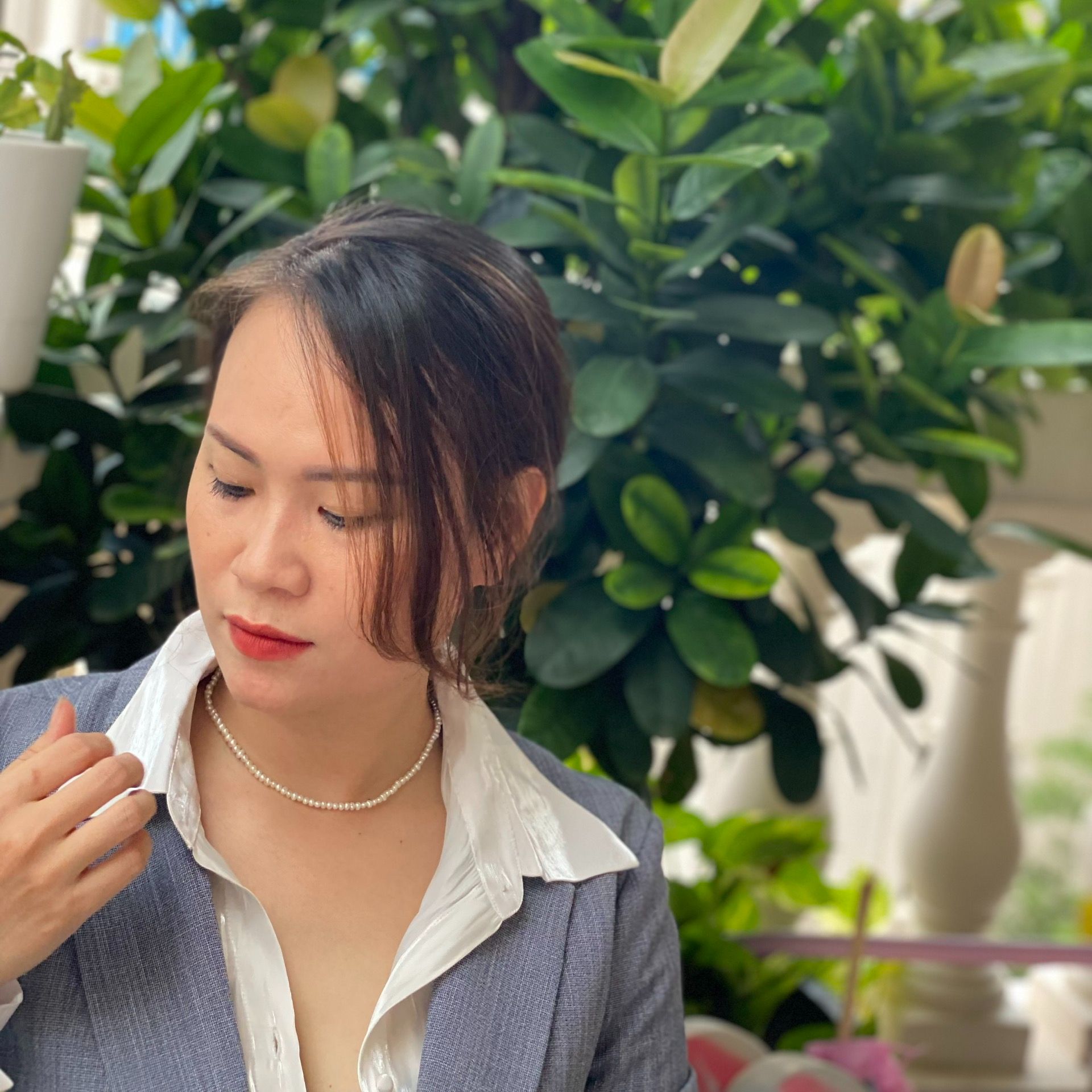 Vòng cổ chocker ngọc trai thật- ngọc ovan 3-4li