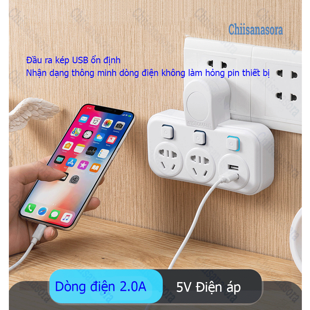 Bộ chuyển đổi ổ cắm 2 chân - Phích cắm 2 chân chia nhiều chỗ cắm usb led, ổ cắm đa năng, phich cắm điện