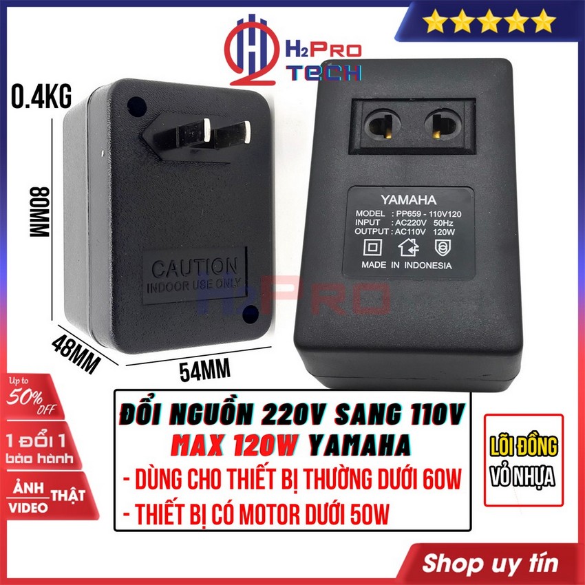 Đổi Nguồn 220V Sang 110V, Biến Áp 220V Ra 110V Max 120W Yamaha Nhỏ Gọn, Dùng Ổn Định Cho Thiết Bị Dưới 60W-H2Pro Tech