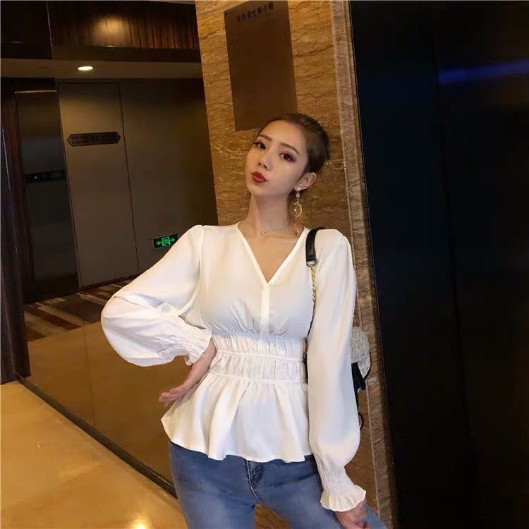 Áo voan cổ V bo eo bo tay nữ tính TTSA0021