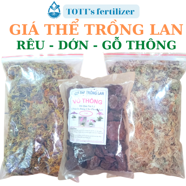 Giá thể trồng Lan 3 món Rêu, Dớn, Gỗ thông gói nhỏ