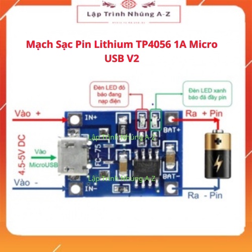 Mạch sạc pin lithium tp4056 1a micro usb v2
