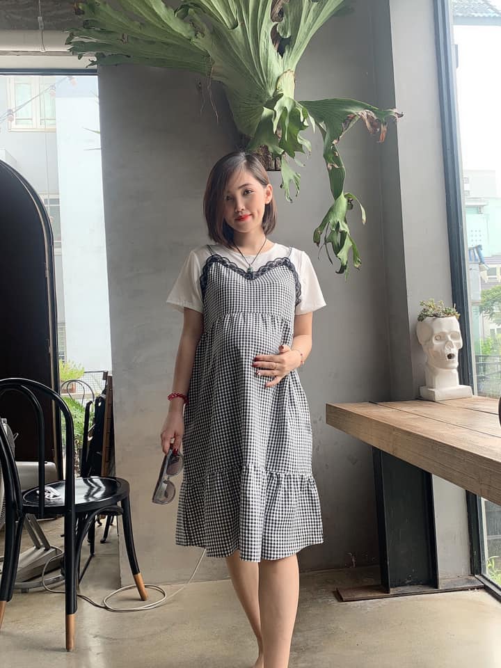 [HCM]Đầm bầu giả yếm caro công sở