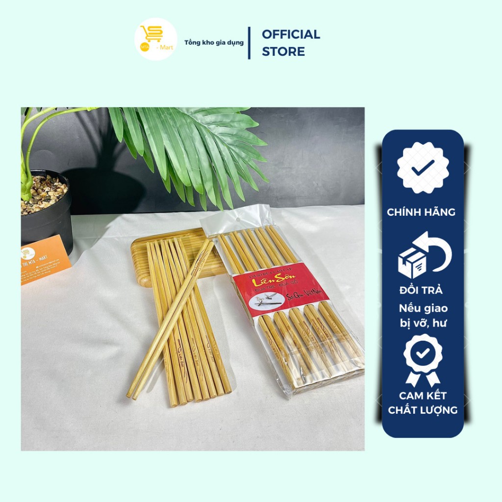Vỉ 10 Đôi Đũa Gắp Thức Ăn, Đũa Ăn Cơm, Tiệc, Đũa Tre Liên Sơn Mẫu Đẹp, Bền Chắc, An Toàn Khi Dùng | MTA-MART