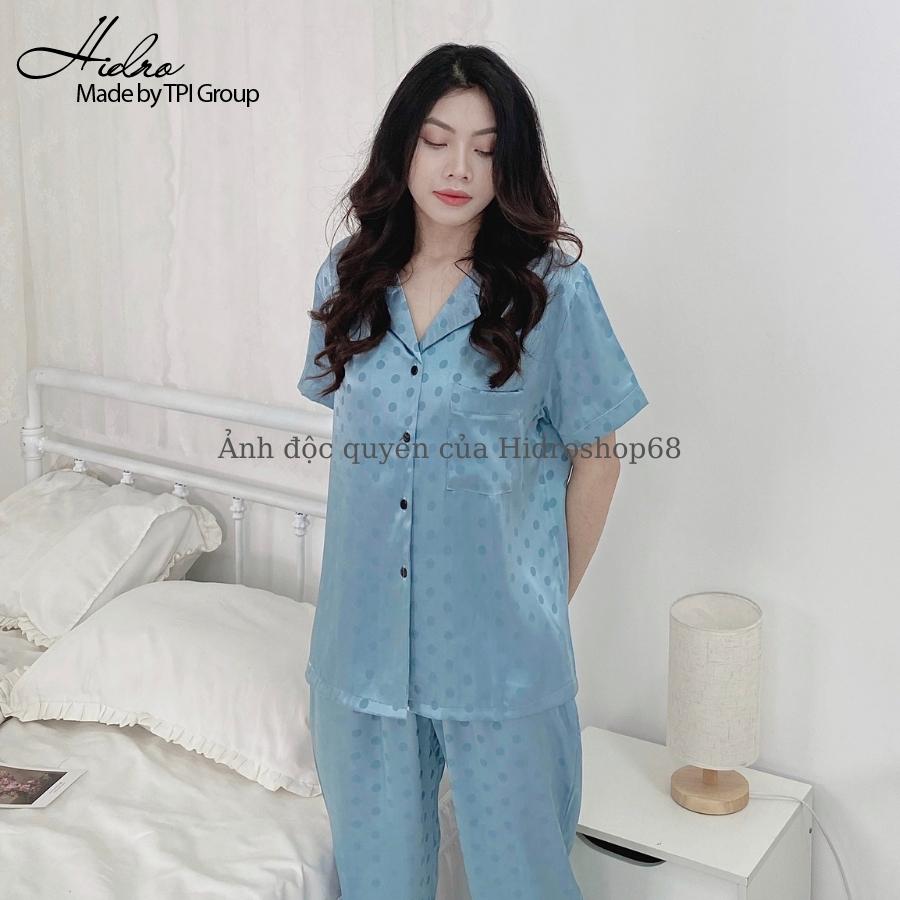 Đồ ngủ pijama lụa gấm chấm bi cộc dài