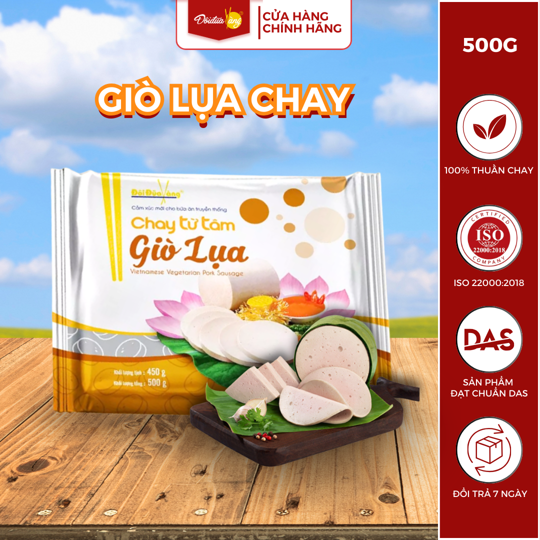 Giò lụa chay Đôi Đũa Vàng Dai Mềm tươi ngon đậm đà 500g Thuần Chay An Toàn Sức Khoẻ Bổ Sung Dinh Dưỡng Ăn Chay