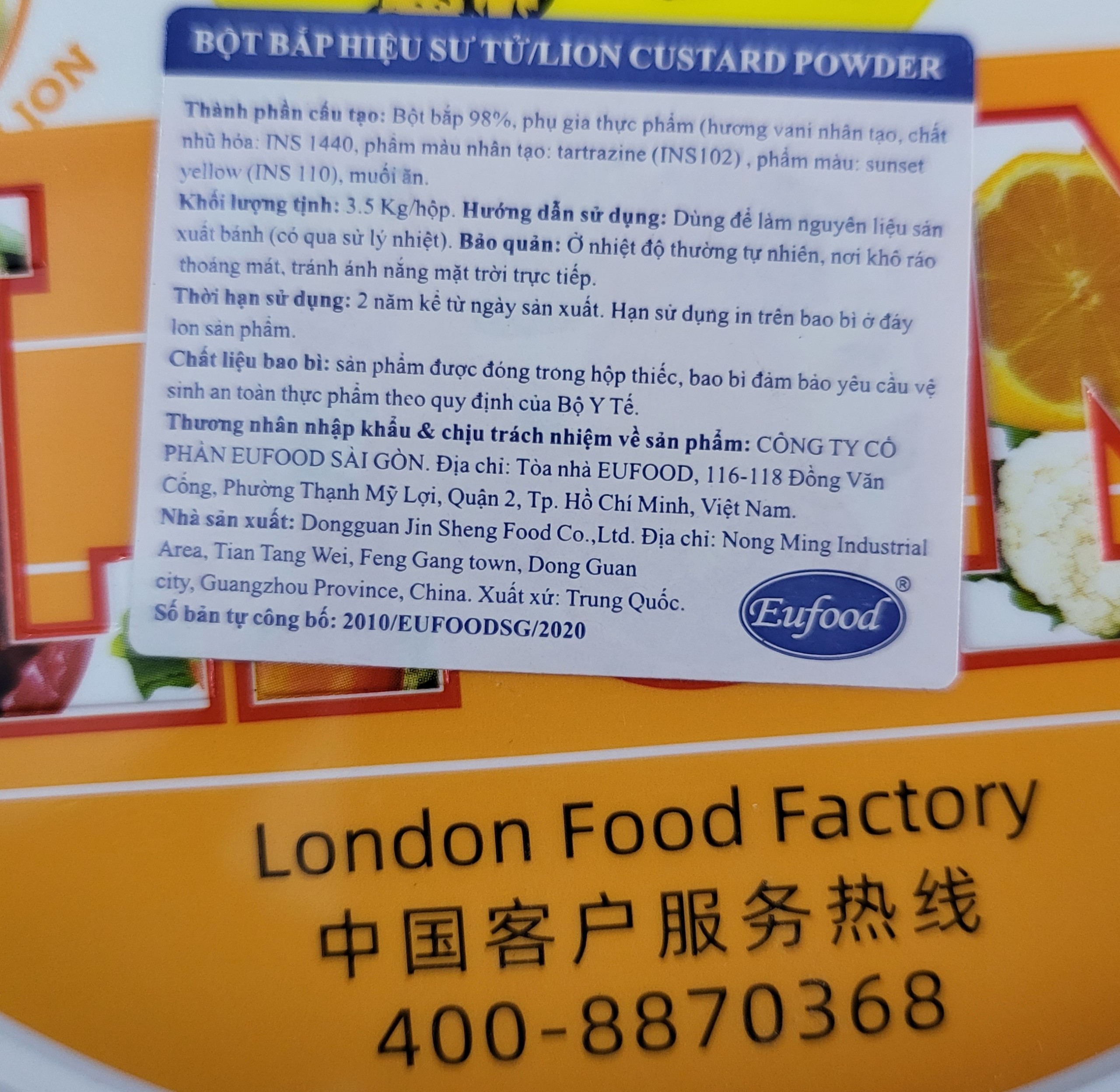 [HỘP LỚN 3.5kg] BỘT TRỨNG SỮA (Bột bắp hiệu Sư Tử) [China] LION Custard Powder (euf)