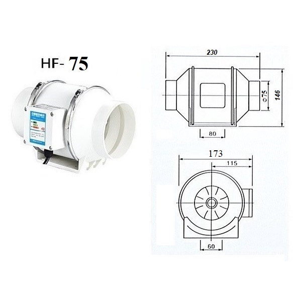 Quạt thông gió, hút mùi phi 75mm, 100, 125, 150, 200,